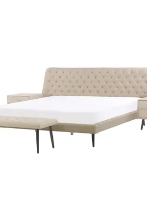 Beperkt Aanbod ESSONNE - Slaapkamerset - Beige - 160 x 200 cm - Kunstleer