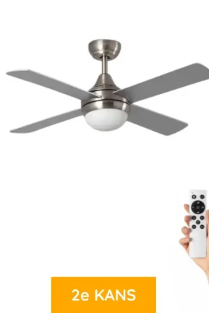 (Tweede Kans) Plafondventilator Armin met verlichting - Ø110cm - 6 snelheden- Afstandsbediening - Zilver Betrouwbaar