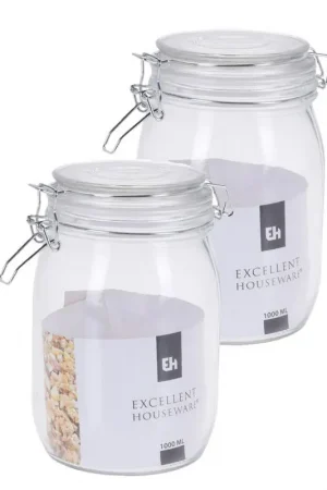 12x stuks opslagpotten/weckpotten van glas met klem beugel deksel en afsluitring met inhoud 1000 ML - Weckpotten Meest Verkocht