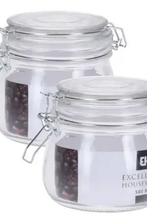 12x stuks opslagpotten/weckpotten van glas met klem beugel deksel en afsluitring met inhoud 500 ML - Weckpotten Op = Op