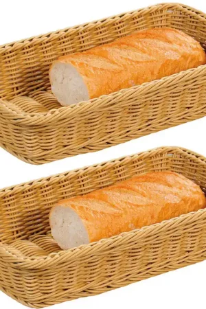 2x Rechthoekige fruitmandje/broodmandje 20 x 35 x 7,5 cm gevlochten riet uiterlijk - broodmand Korting