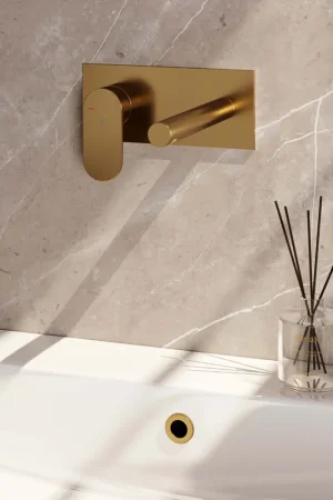 Gratis Verzending Brauer Gold Edition ColdStart wastafelkraan inbouw rechte uitloop met achterplaat model C2 geborsteld messing PVD