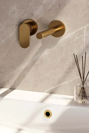 Brauer Gold Edition ColdStart wastafelkraan inbouw rechte uitloop en rozetten model C2 geborsteld messing PVD Bulkbestelling