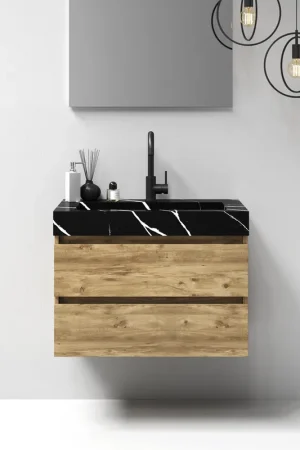 Aanbieding Brauer Nature badmeubel 80cm chateau met wastafel Artificial Marble Nero Marquina 1 kraangat