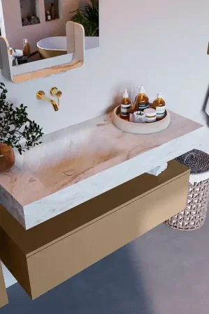 Aanbieding Mondiaz Alan DLux badmeubel 110cm oro 1 lade met wastafel frappe links zonder kraangat