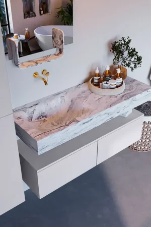 Aanbieding Mondiaz Alan DLux badmeubel 120cm cale 2 lades met wastafel glace links zonder kraangat