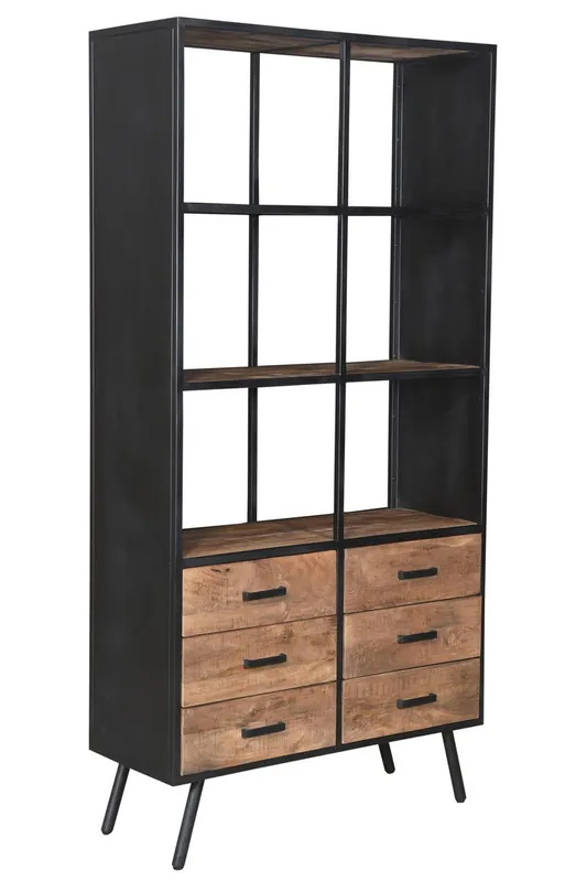D - Livingfurn - Kabinetkast Finn - 40x100x200 - Mangohout en Gecoat Staal Topkwaliteit