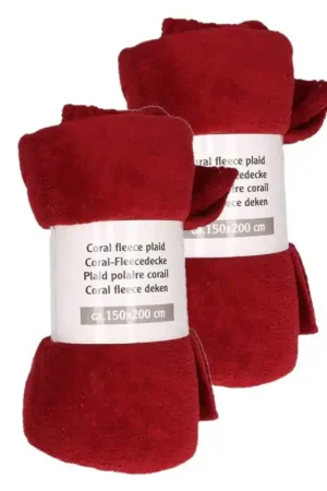 Alleen Vandaag 2x Donker rode warme fleece deken 150 x 200 cm - Plaids