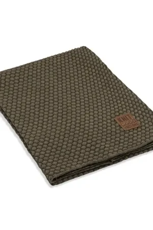 Lage Kosten Knit Factory Juul Gebreid Plaid - Woondeken - Kleed - Groen/Olive - 160x130 cm