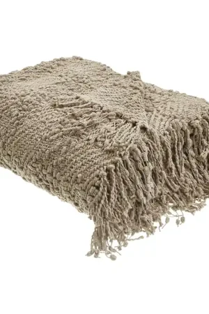 Handgemaakt VELLA - Deken - Taupe - 150 x 200 cm - Katoen
